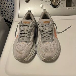 Hoka Light Gray and Orange Athletic Shoes
